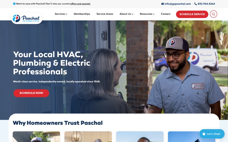 Website design for Paschal Air, Plumbing & Electric