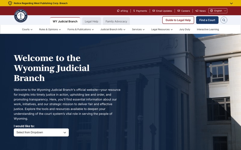 Website design for Wyoming Judicial Branch